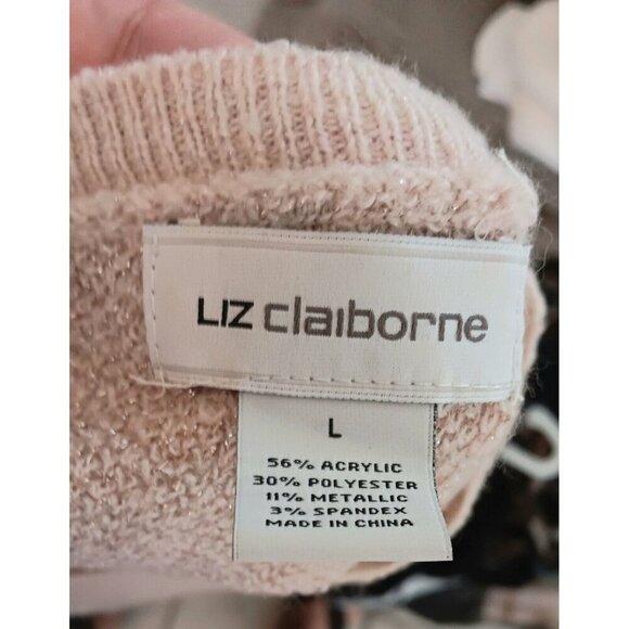 LIZ CLAIBORNE Blush Pink Metalic Floral Soft Sweater L Holiday Sparkle Fall - Picture 7 of 8